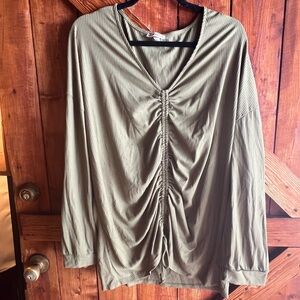 Derek Heart Olive Gathered V-Neck Blouse